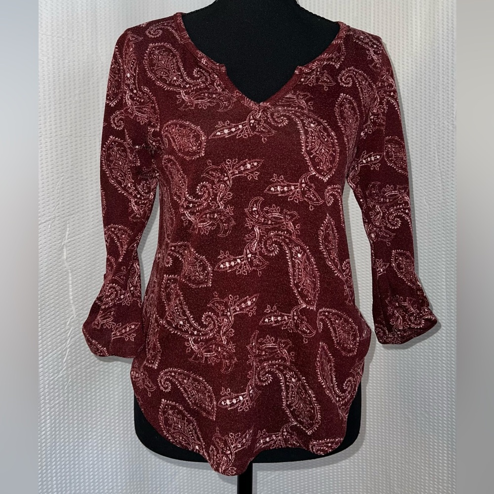 Charlotte Russe Paisley Mid-Sleeve Shirt XS